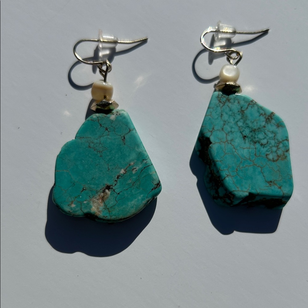 Turquoise Stone Dangle Earrings - image 2